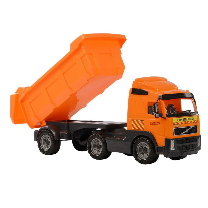 Speelgoed oranje vrachtwagen met oplegger voor jongens 59 cm