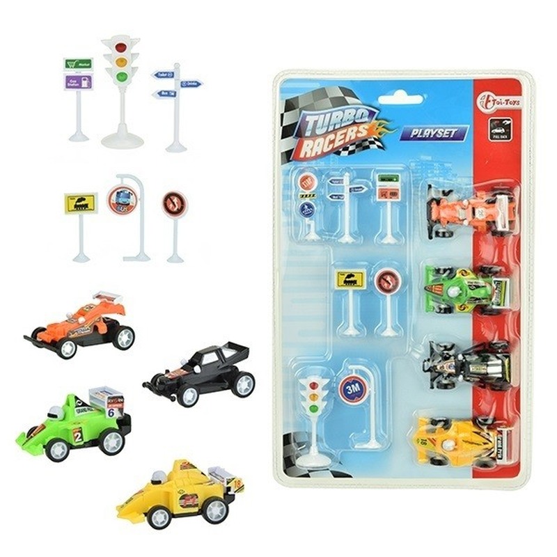 Speelgoed set met raceauto en verkeersborden