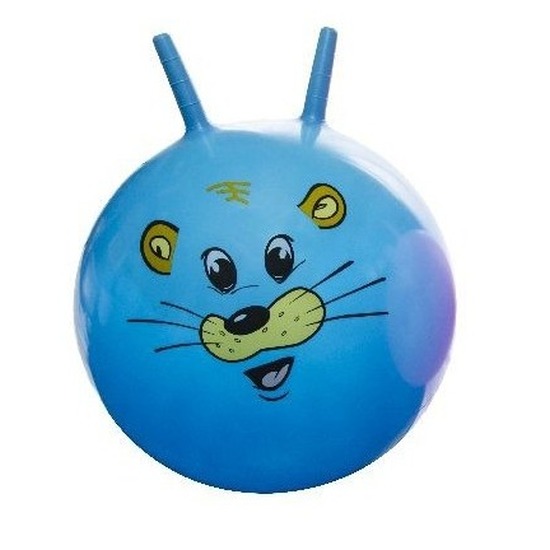 Speelgoed skippybal met dieren gezicht blauw 46 cm