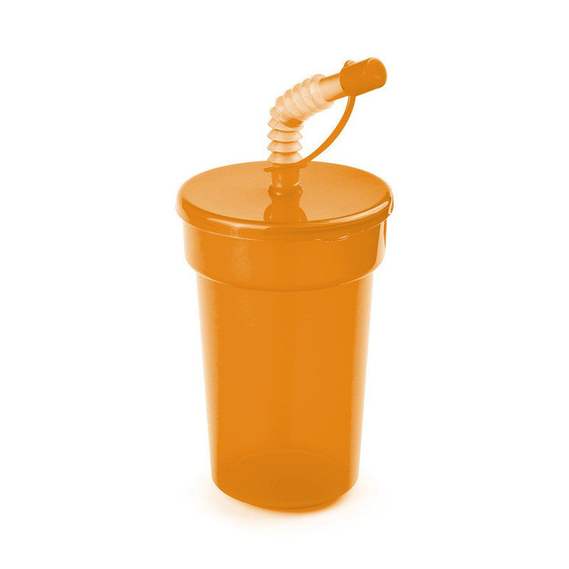 Sportbeker-limonadebeker met rietje oranje 400 ml