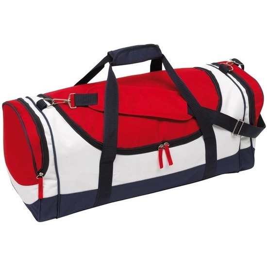 Sporttas met ritsen 45 liter blauw-rood-wit