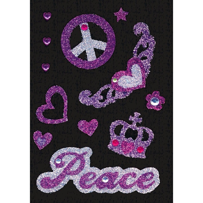 Stickers met glitter peace-sixties-hippie thema