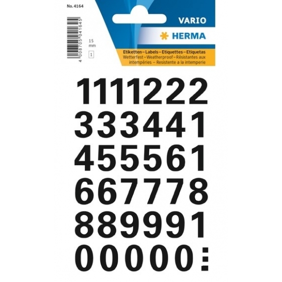 Stickervel met 36x cijfers in het zwart van 1,5 cm
