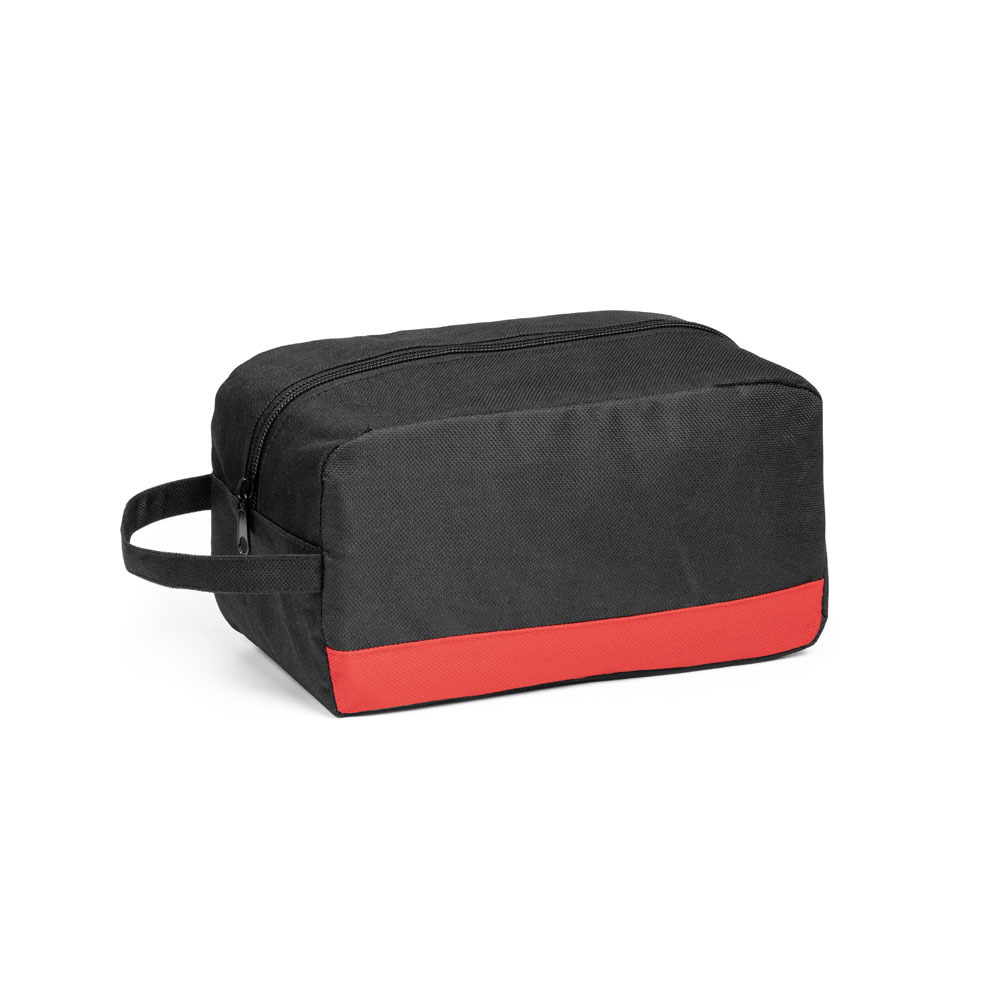 Toilettas/make-up tasje zwart/rood met handvat 22 x 12 cm