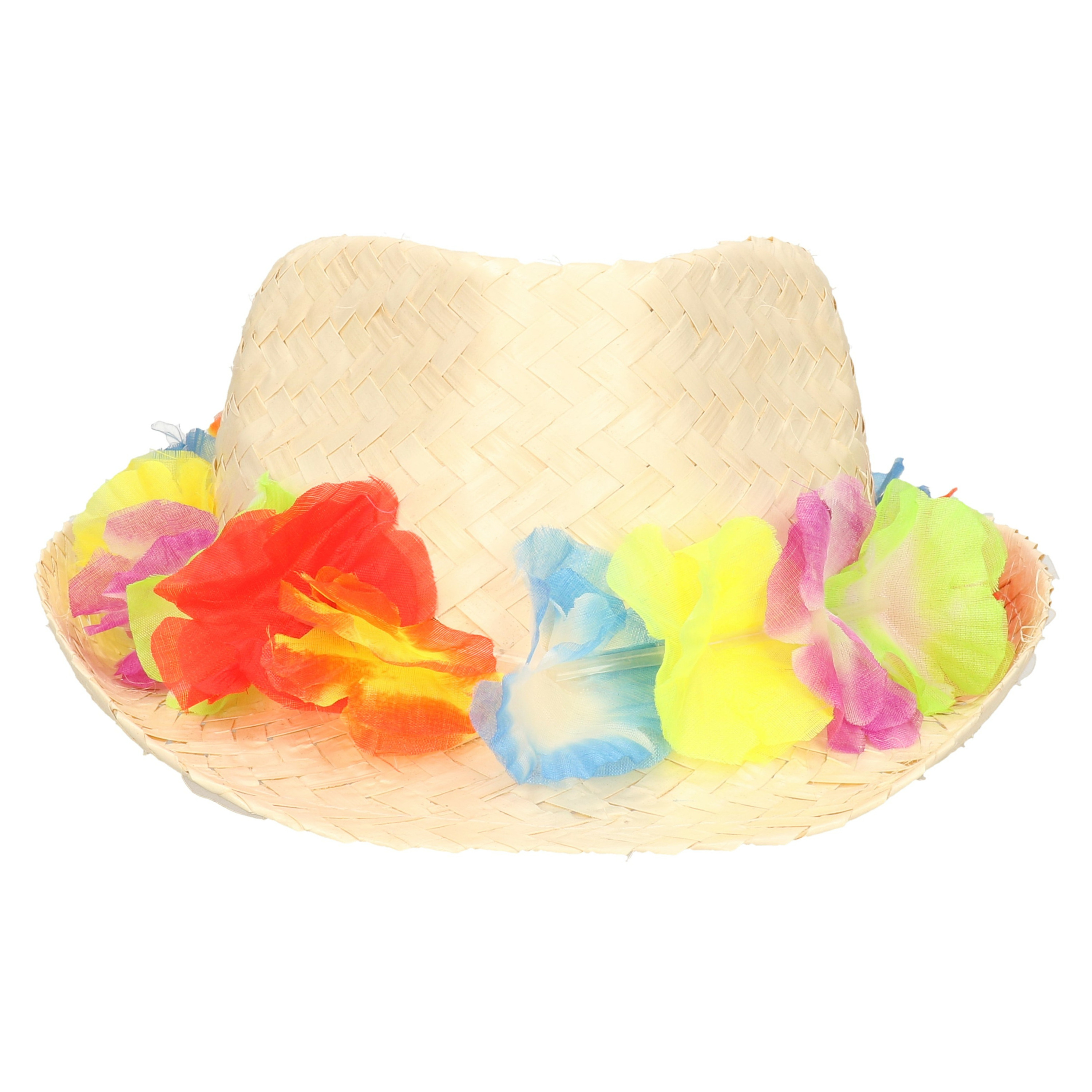 Toppers Stro verkleed hoedje met Hawaii party krans