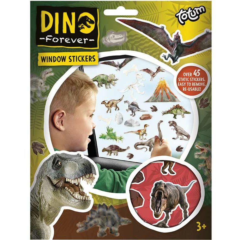 Totum Auto raamstickers 45 stuks dinosaurus thema voor kinderen