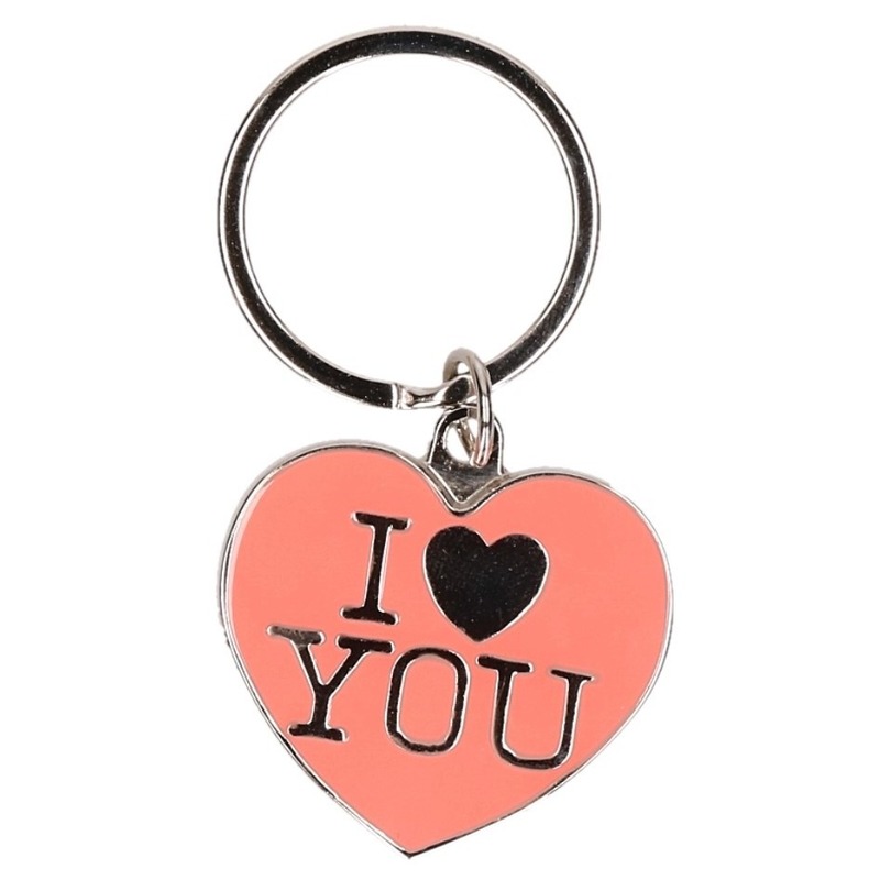 Valentijn cadeautje roze sleutelhanger I love you
