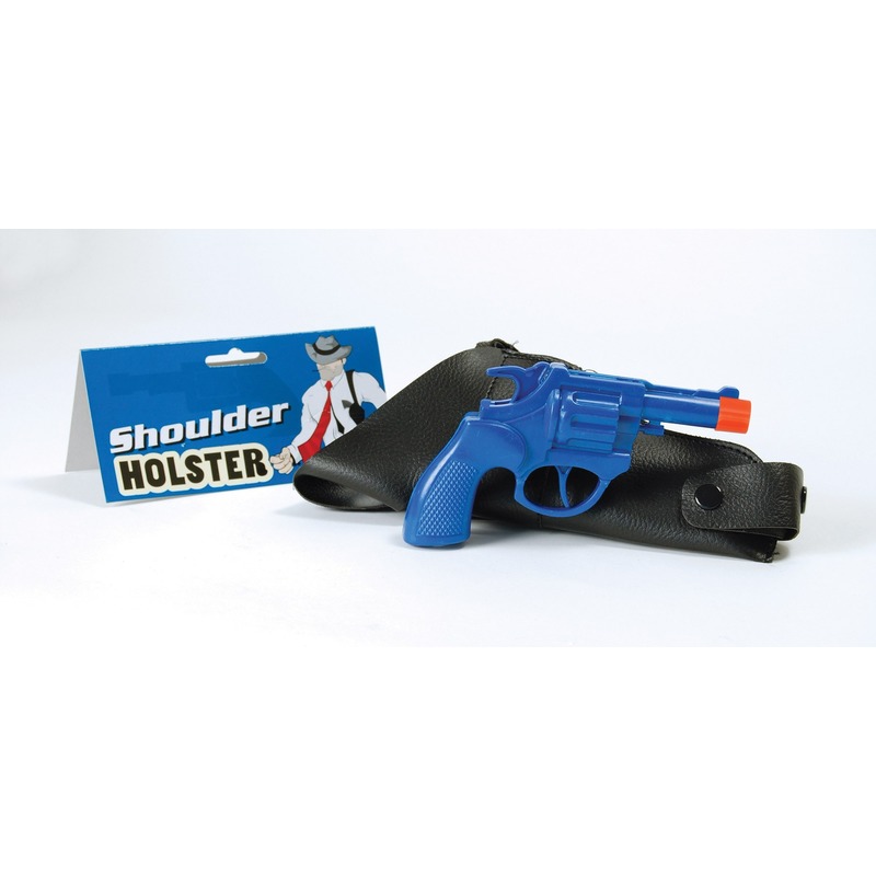 Verkleed maffia revolver blauw met schouder holster