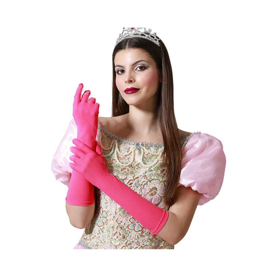 Verkleed party handschoenen voor dames polyester fuchsia roze one size lang model