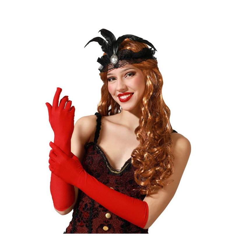 Verkleed party handschoenen voor dames polyester rood one size lang model