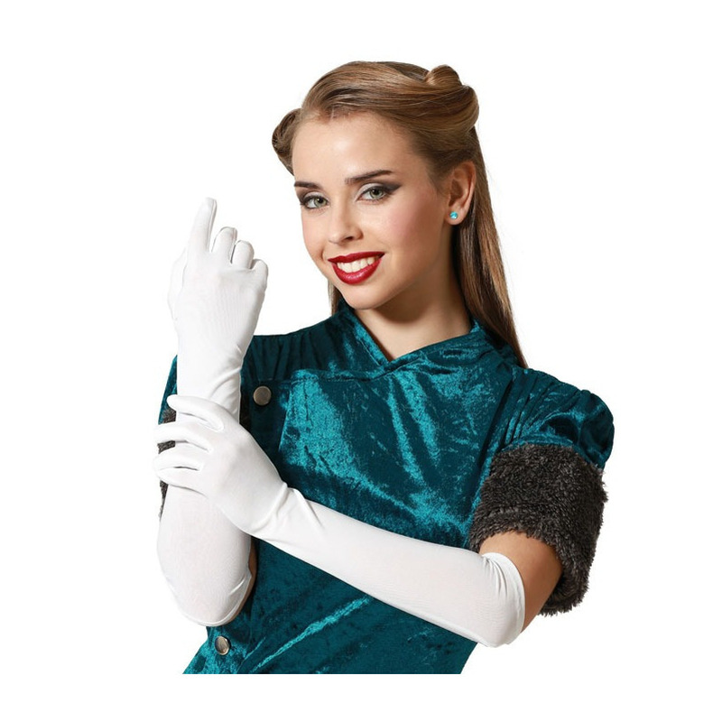 Verkleed party handschoenen voor dames polyester wit one size lang model
