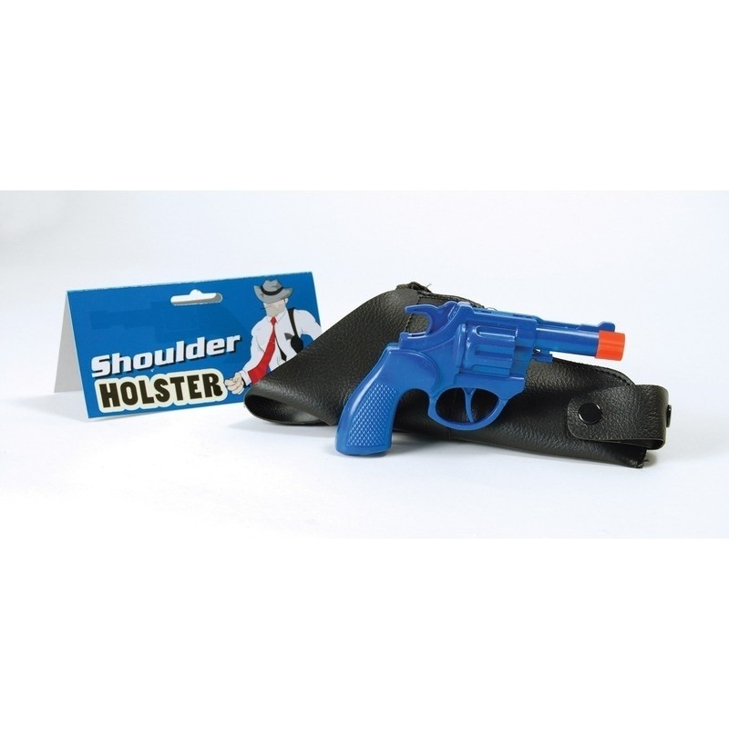 Verkleed recherche revolver blauw met schouder holster
