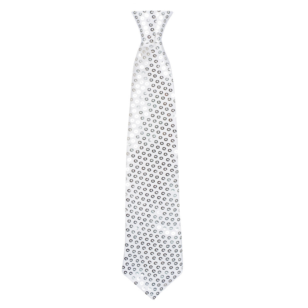 Verkleed stropdas met pailletten zilver 40 cm