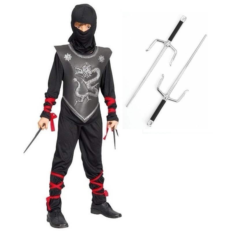 Verkleedkleding Ninja pak maat S met dolken voor kinderen