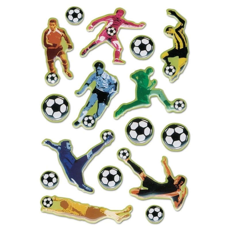 Voetbal met zacht kunsttof stickervel met 16 stickers