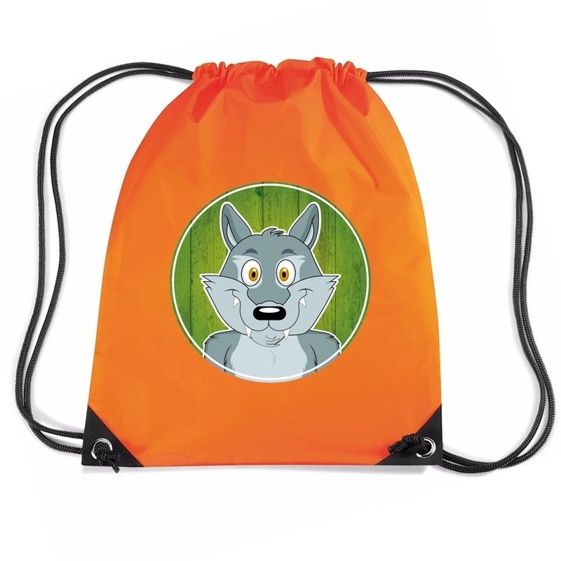 Wolf dieren trekkoord rugzak-gymtas oranje voor kinderen