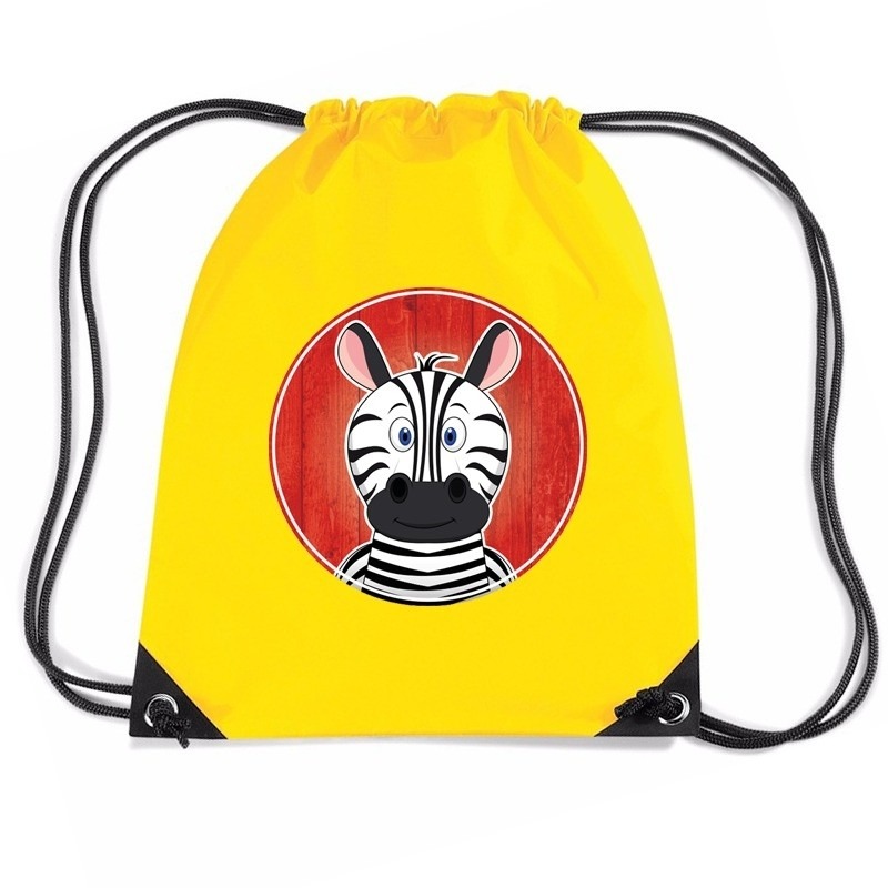 Zebra dieren trekkoord rugzak-gymtas geel voor kinderen