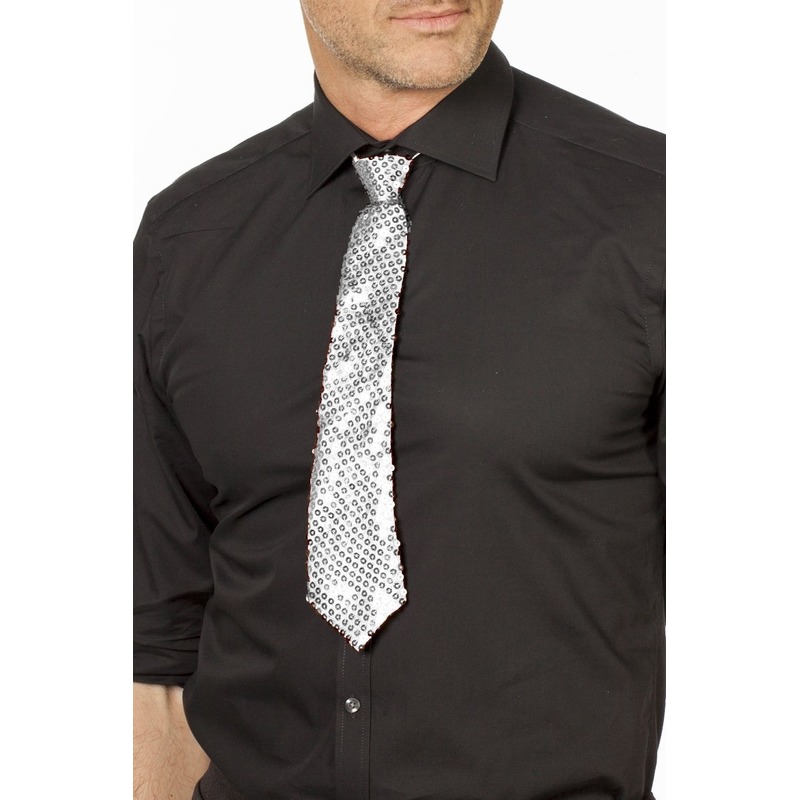 Zilveren glitter verkleed stropdassen 32 cm voor dames-heren