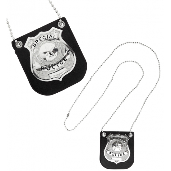 Zilveren politie badge aan ketting volwassenen