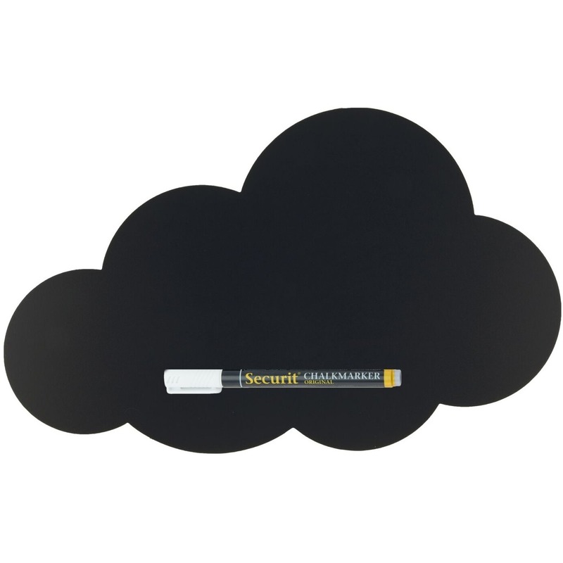 Zwart wolk krijtbord-schoolbord met 1 stift 49 x 30 cm