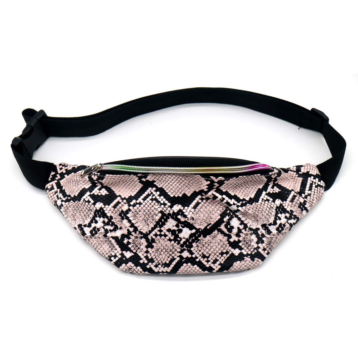 Zwarte-roze slangenprint heuptas-fanny pack-cross body tas 32 cm PU leer