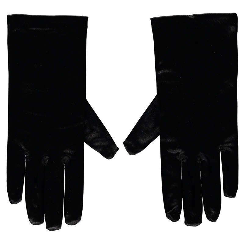 Zwarte satijnen verkleed handschoenen 20 cm