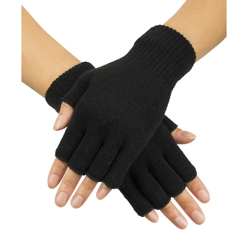 Zwarte vingerloze verkleed handschoenen gebreid voor volwassenen unisex