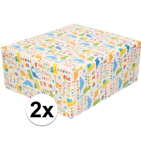 2x Wrapping paper white with Happy Birthday 70 x 200 cm