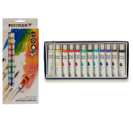 Acrylic hobby paint 12x colored tubes of 12 ml