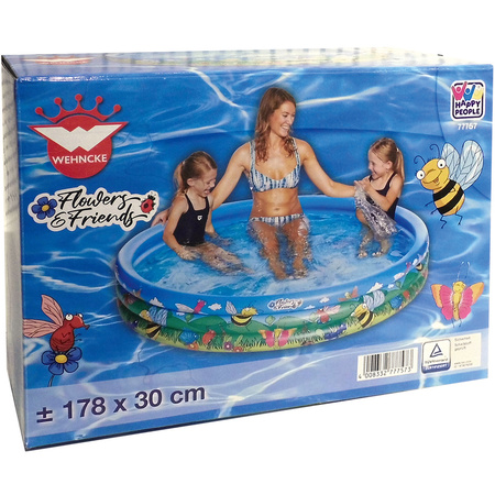 Opblaasbaar familiezwembad rond blauw/bloemen voor kinderen/volwassenen 178 x 30 cm