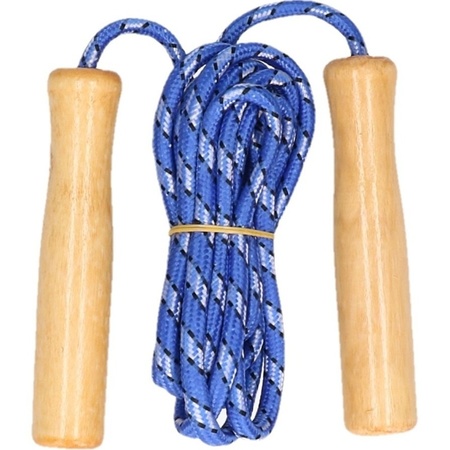 Blue skipping rope with wooden handles 236 cm