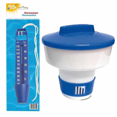 Chlorine dispenser with thermometer for large swimming pools
