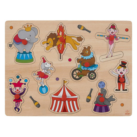 Wooden buttons/studs toy puzzle circus theme 30 x 22 cm