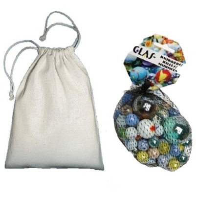 Marbles in net 79 pieces with canvas tote bag