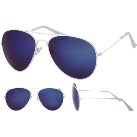 Pilot sunglasses white with blue glasses for adults