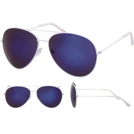 Police sunglasses white with blue glasses for adults