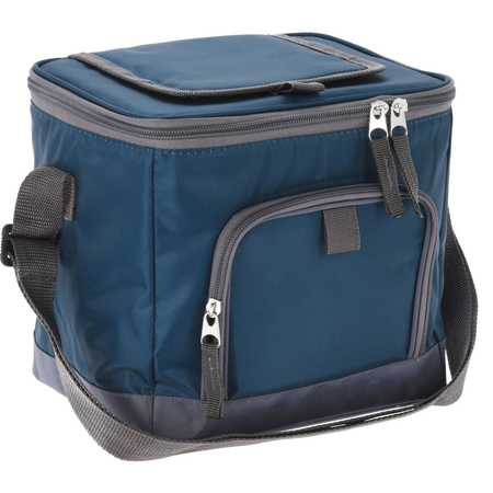Beach/camping cooler bag - shoulder bag model - L22 x W18 x H22 cm - 2 compartments - blue